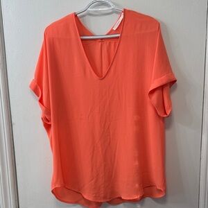 Lush Vibrant Coral V-Neck Blouse